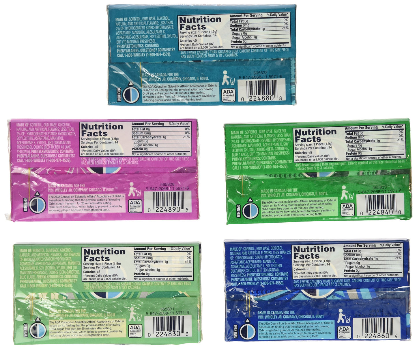 Wrigley'S Orbit 20 Pack - 14 Piece Packages - Sugar Free Gum - Variety Box