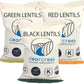 Red Lentils | Green Lentils | Black Beluga Lentils | 12 LBS Total | Non-GMO | 100% Non Irradiated | Kosher | USA Grown | Vegan