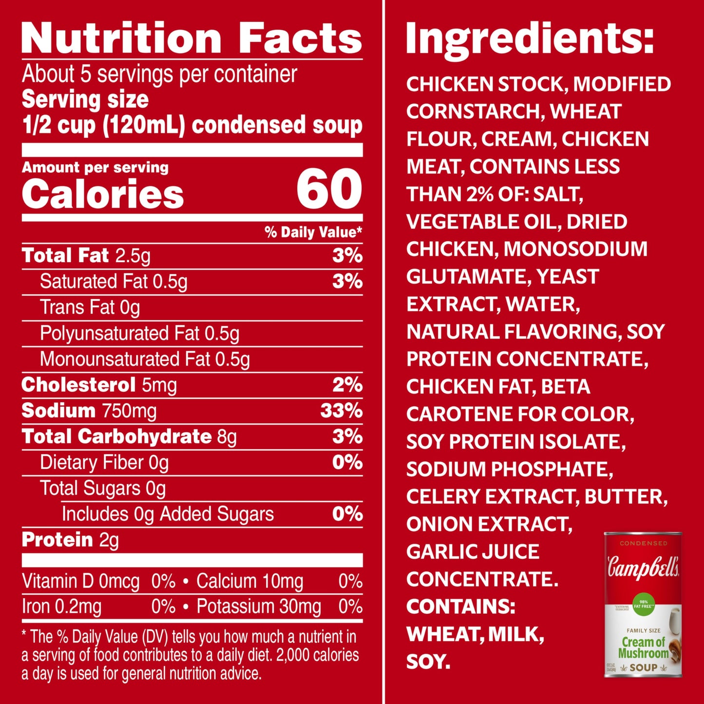 Campbells Condensed Cream of Chicken Soup, 98% Fat Free, 22.6 oz Family Size Can