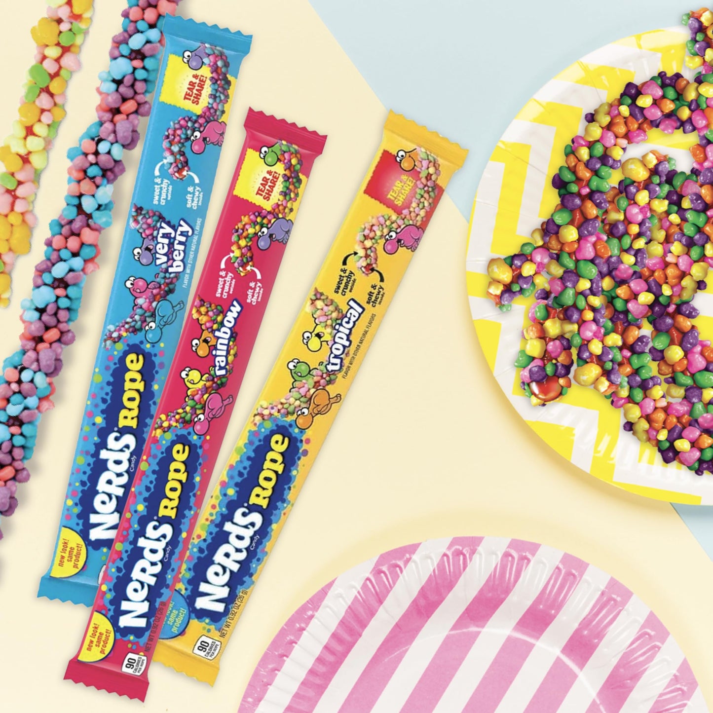 Nerds Ropes Variety Pack - Rainbow, Very Berry, Tropical Flavors - 6 Pack (2 Of Each) - Chewy & Crunchy Candy - Sweet & Tangy Tr