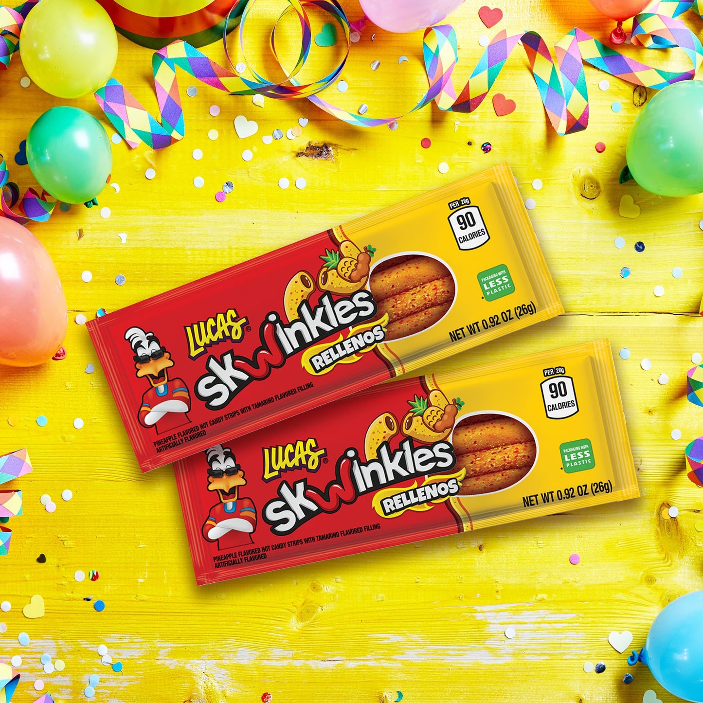 Lucas Skwinkles Pineapple - Tamarind Filled Flavored Sweet & Sour Candy Strips, 0.92oz - 12 Pieces for Treats, Fruit, Parties, P
