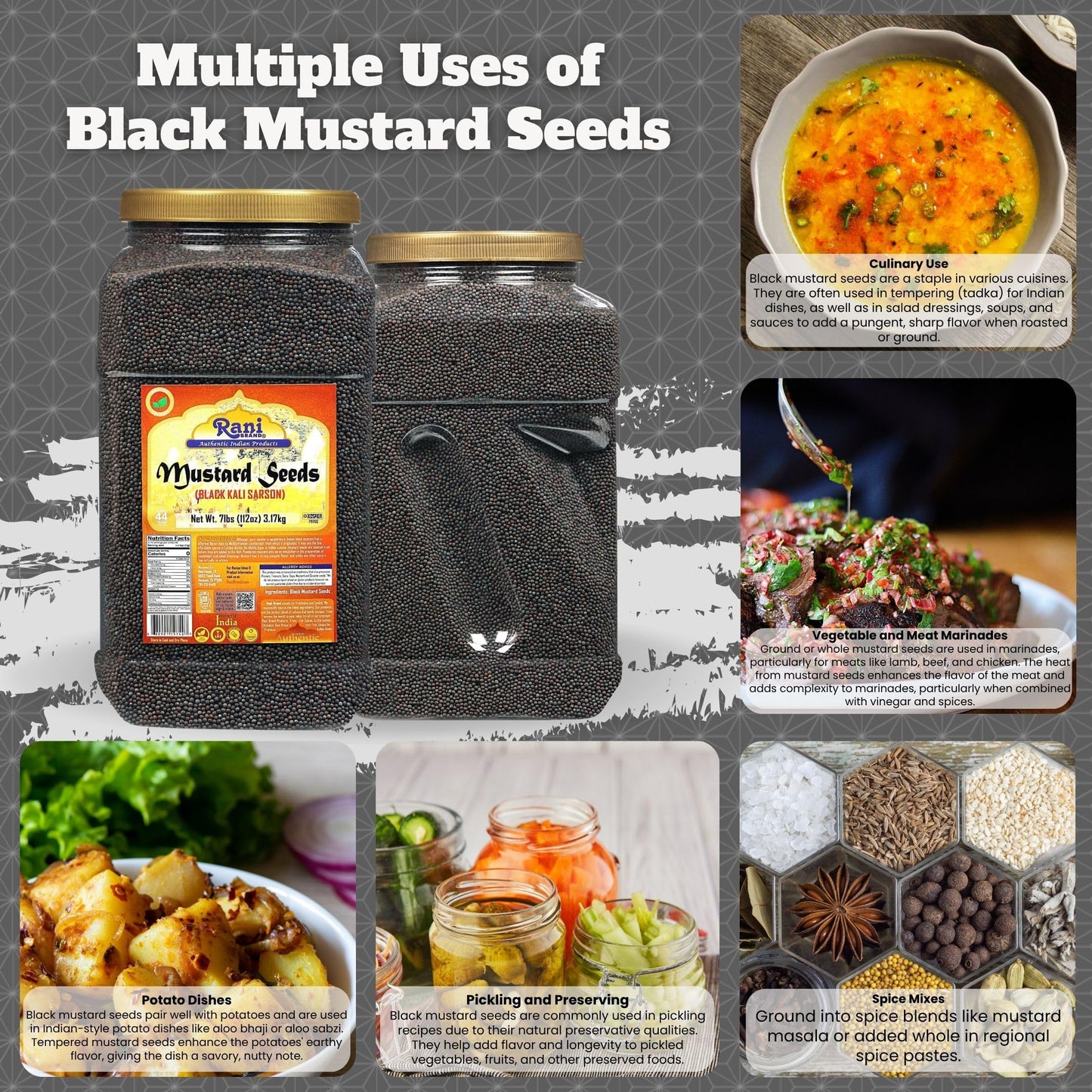 Rani Black Mustard Seeds Whole Spice (Kali Rai) 80Oz (5Lbs) 2.27Kg Bulk Pet Jar ~ All Natural | Gluten Friendly | Non-Gmo | Vega