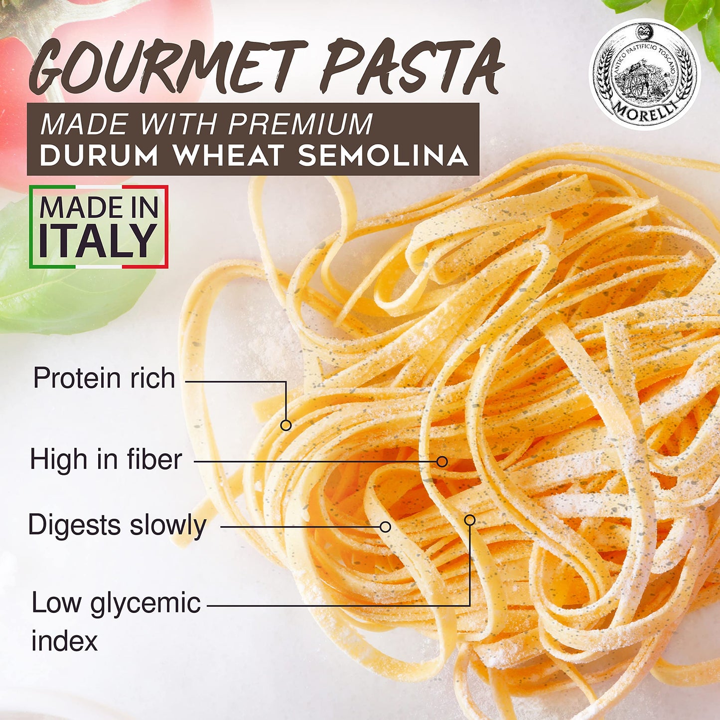 Morelli Lemon Pepper Linguine Pasta With Wheat Germ - Linguine Organic Pasta - Naturally Flavored Pasta Made In Italy - Imported
