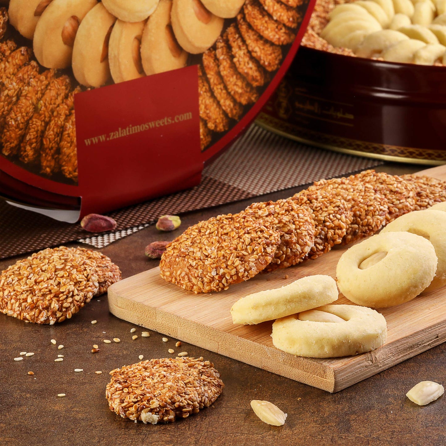 Zalatimo Sweets Shortbread Cookies, All-Natural, Round Gift Tin, 1.65 lbs, 100% No Preservatives, Slightly Sweet, 29.21 x