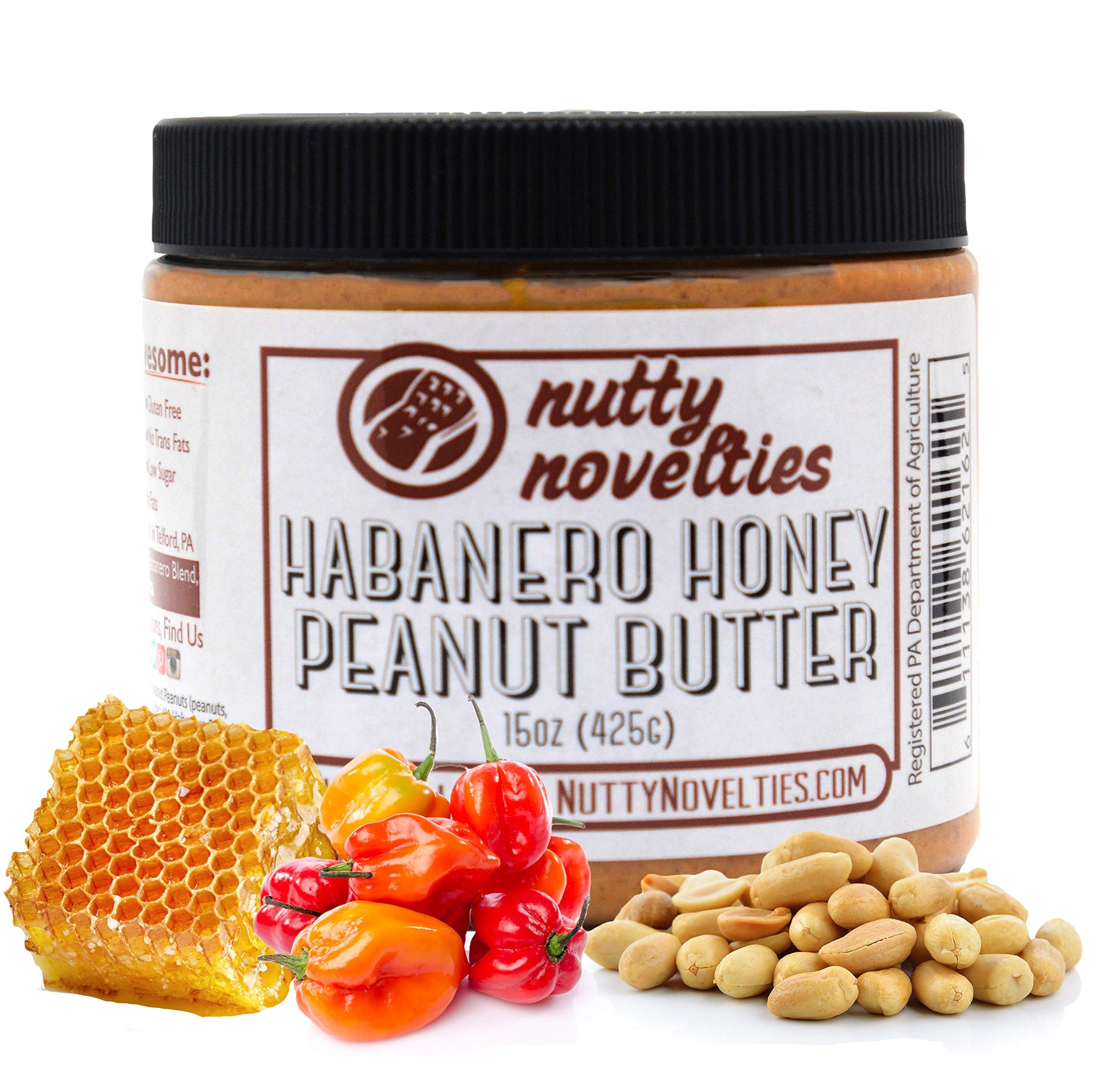 Nutty Novelties Habanero Honey Spicy Peanut Butter - High Protein, Low Sugar Healthy Peanut Butter - All-Natural Peanuts Free of