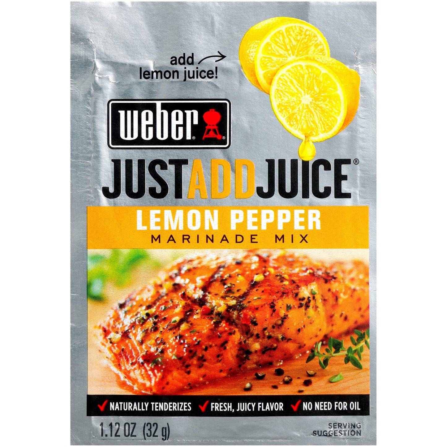 Weber Just Add Juice Marinade Mix, Lemon Pepper, 1.12 Ounce, Pack of 4