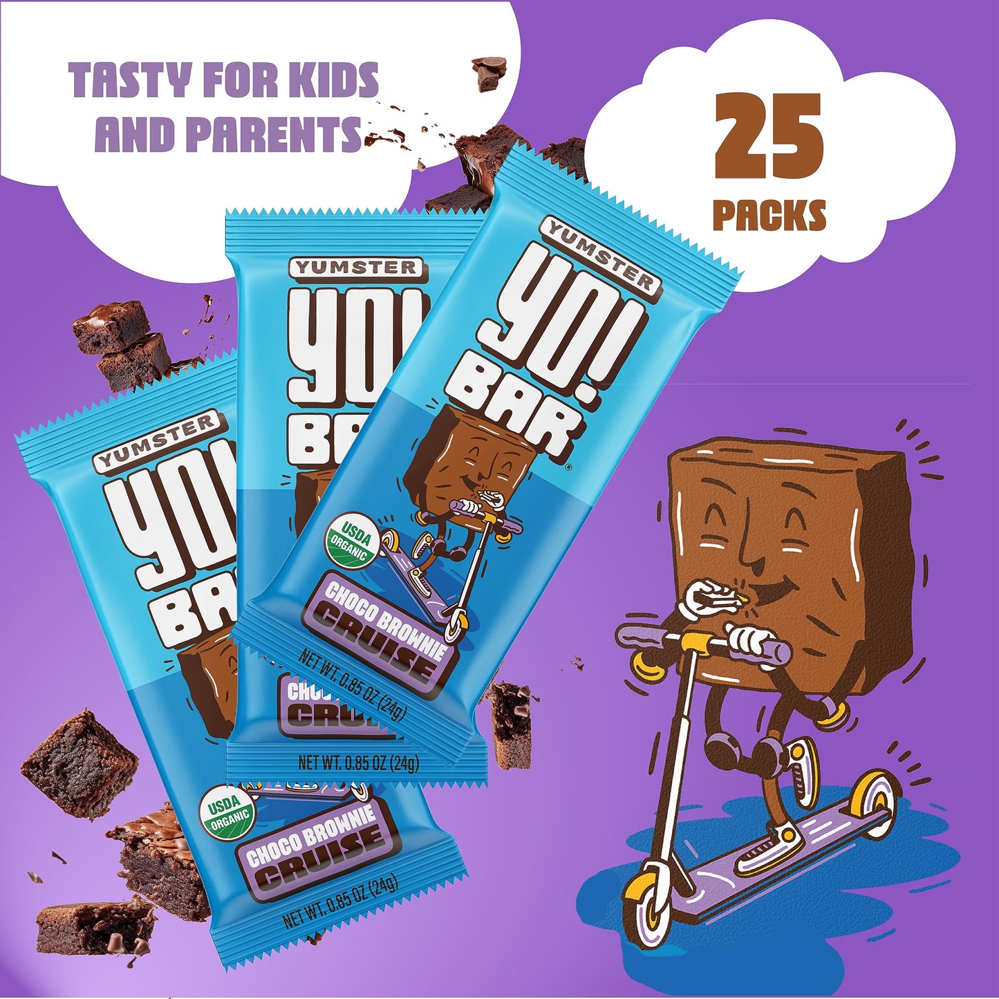 Yo! Bar By Bearded Brothers Vegan Organic Kids Bar, Chocolate (25 Bars) - Gluten Free, Paleo And Whole 30 | Soy Free, Non-Gmo, Low Glycemic, No Sugar Added, Fiber + Whole Foods