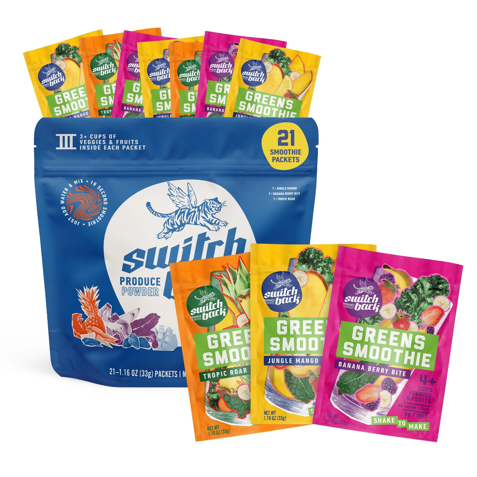 Switchback Greens Smoothie Powder, Gluten Free Mix for Water, Juice or Milk, Made with Real Fruit and Veggies, Green Drink for E