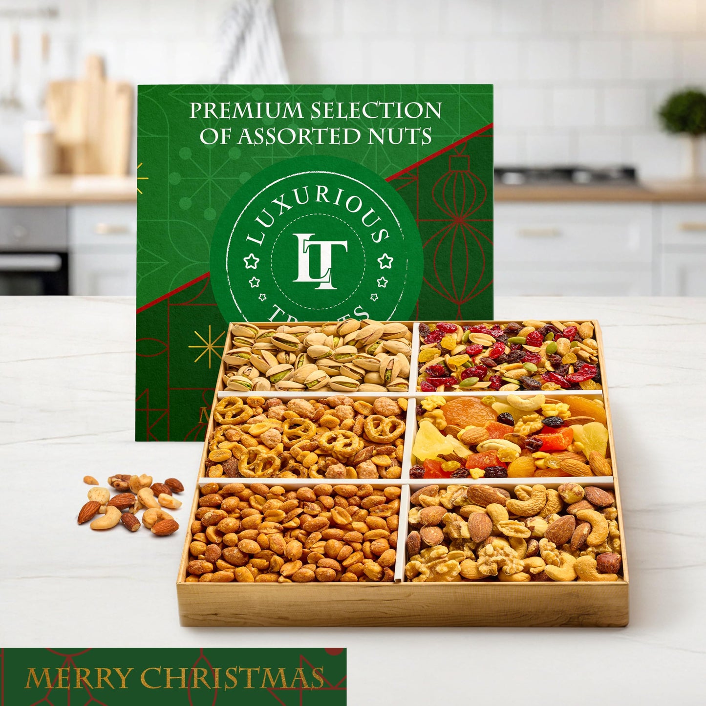 Mixed Nuts Christmas Gift Basket - Gourmet Holiday Christmas Snacks Box For Mature-Themeds, 6 Assortment Variety Pack, Food Basket For Men Women Family And Friends