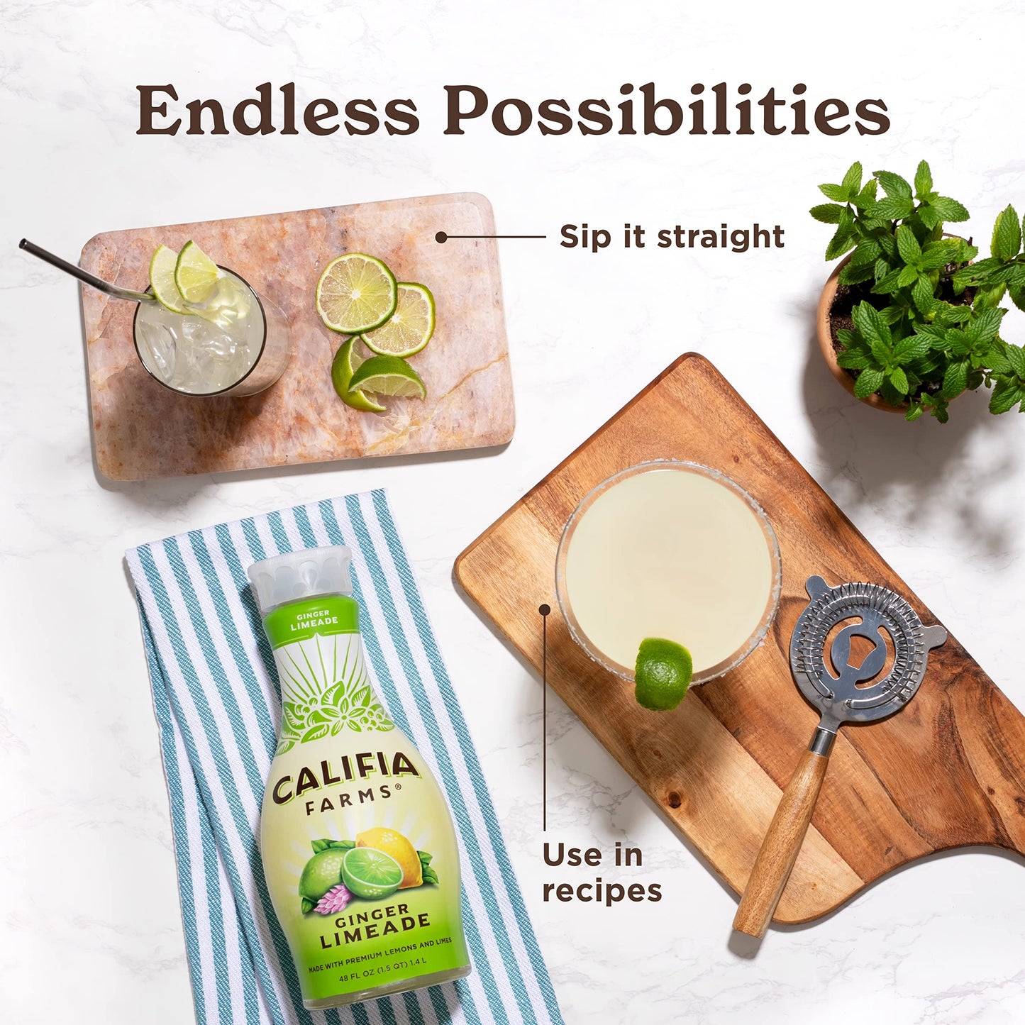 Califia Farms - Ginger Limeade Juice, 48 Oz | Homestyle All Natural | Fruit Beverage | Pure Squeezed | Vitamin C | Vegan | Bpa-F