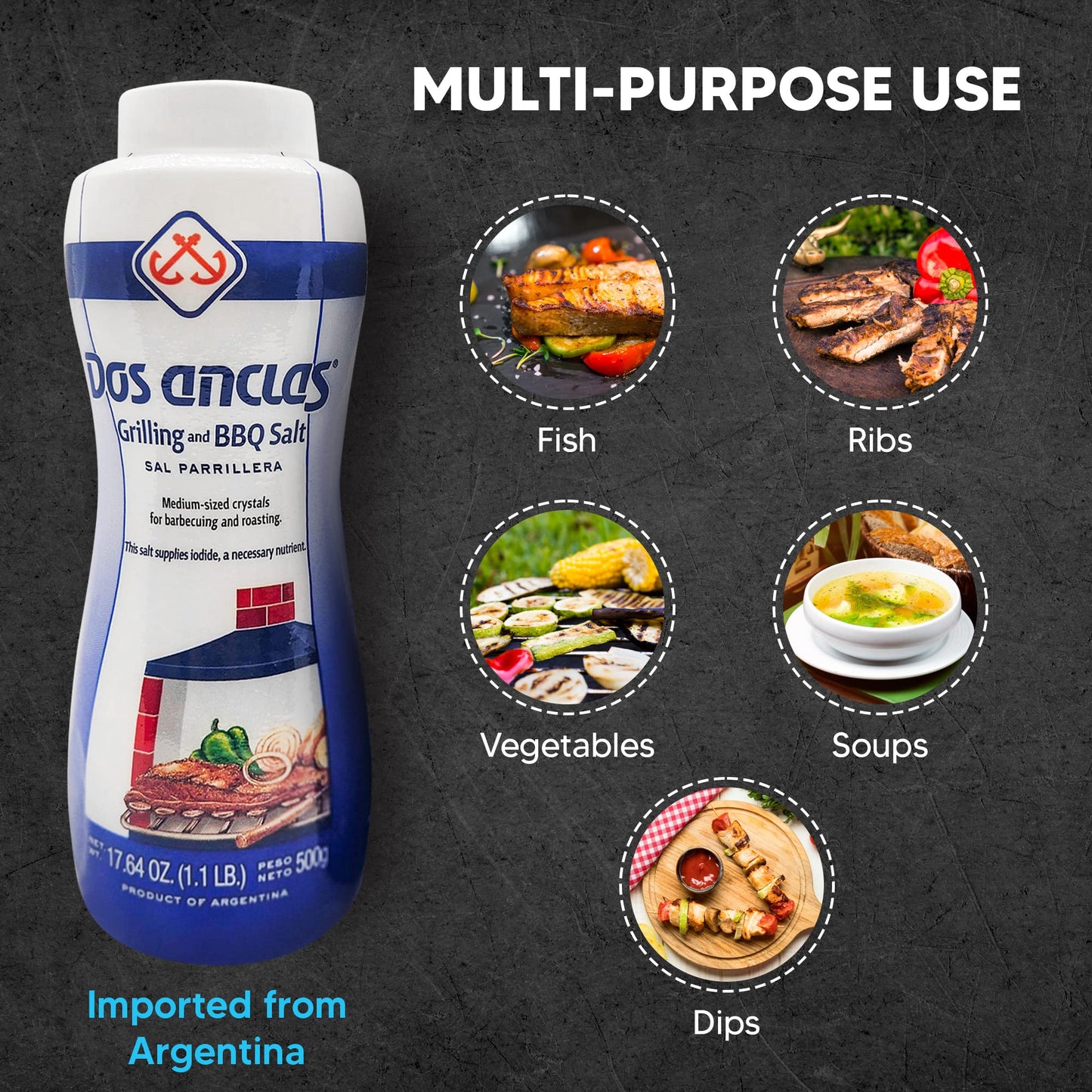 Dos Anclas Sal Parrillera 3 Pack, Rock Salt for Grilling and BBQ, Refined Medium Grain Salt for Meat and Seafood, Multi-Purpose