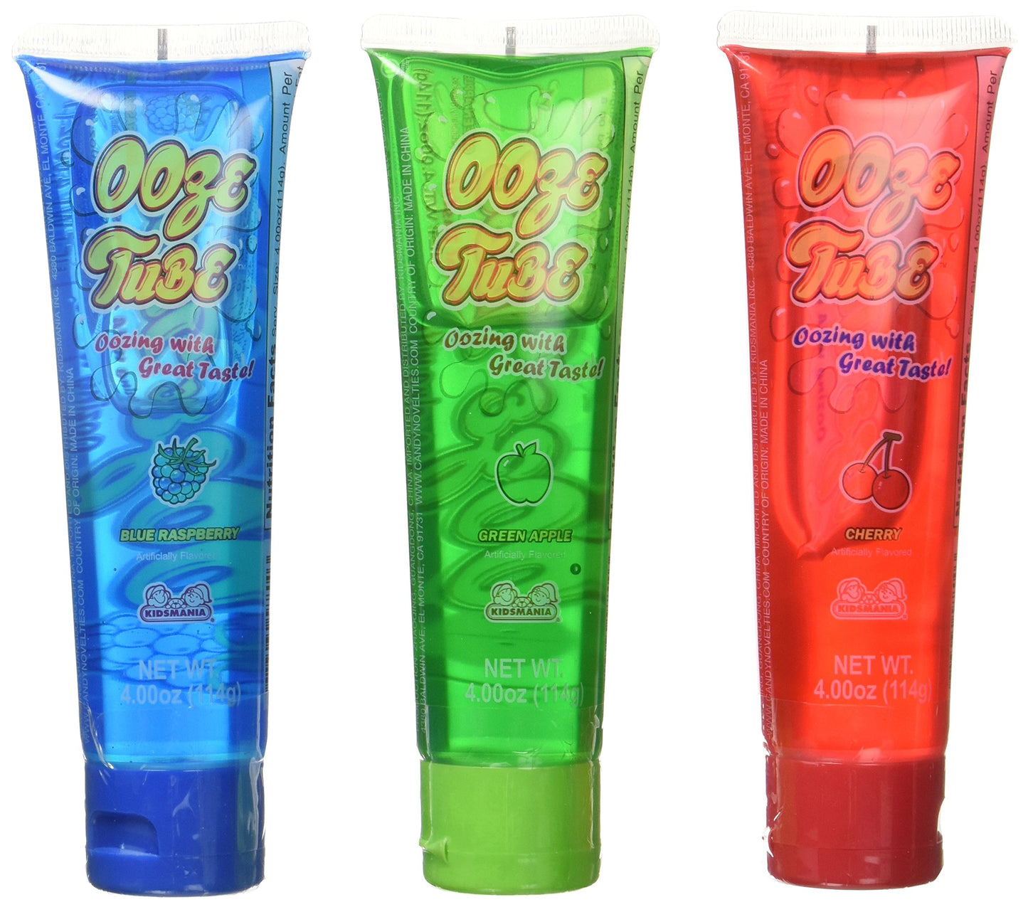 Kidsmania Ooze Tube Oozing Taste Blue Raspberry/Cherry/Green Apple, 4 Ounce (Pack Of 12)