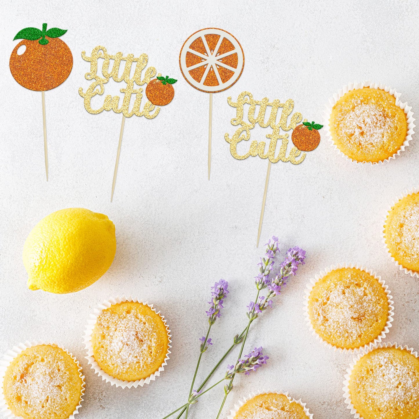 24Pcs Little Cutie Cupcake Toppers Glitter Orange Cupcake Picks Citrus Theme Baby Shower Decorations For Cutie Kids Birthday Par