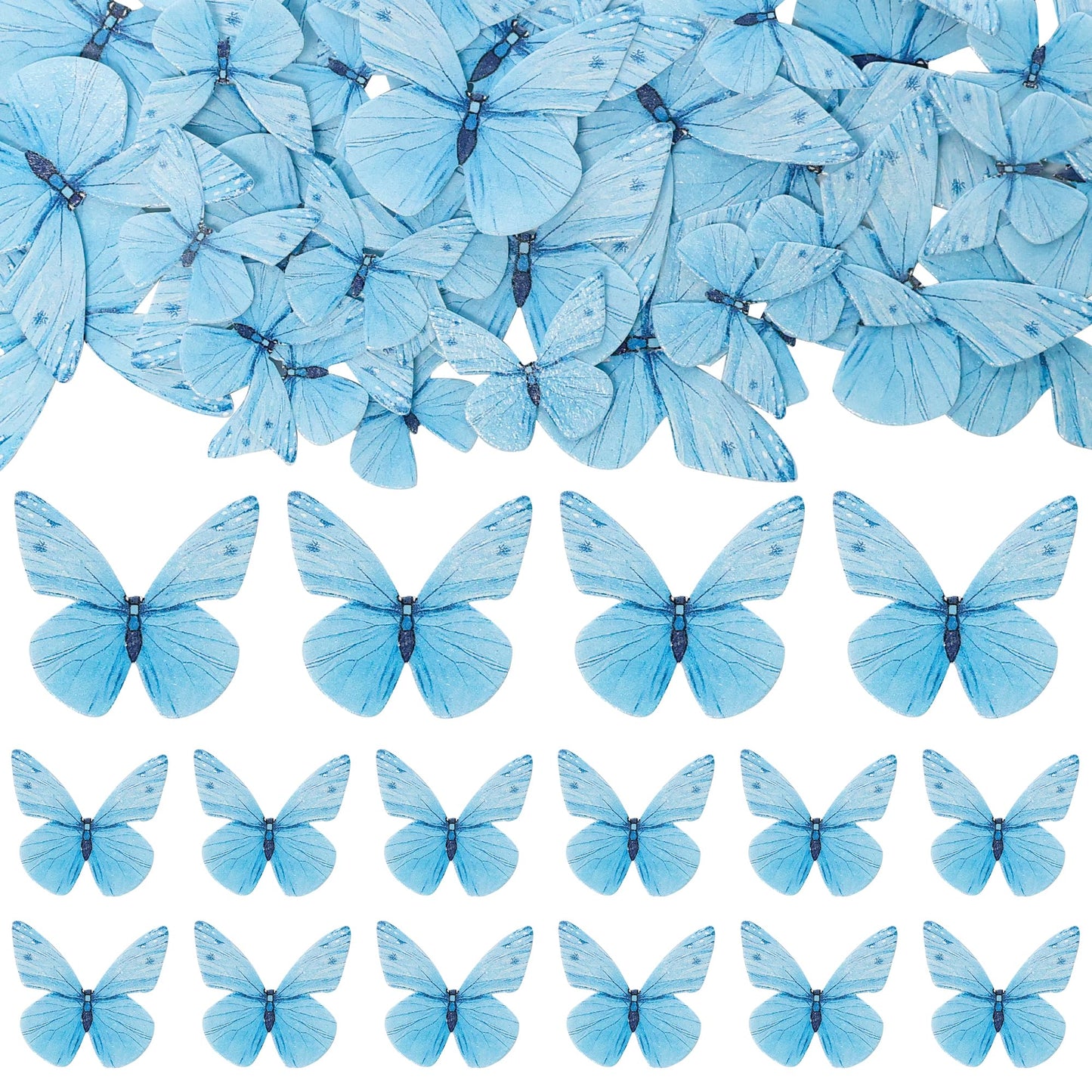 Gyufise 72Pcs Edible Butterfly Cupcake Toppers, Blue Rice Paper Decorations for Baby Shower & Kids Birthday Party, 1.8x1.1