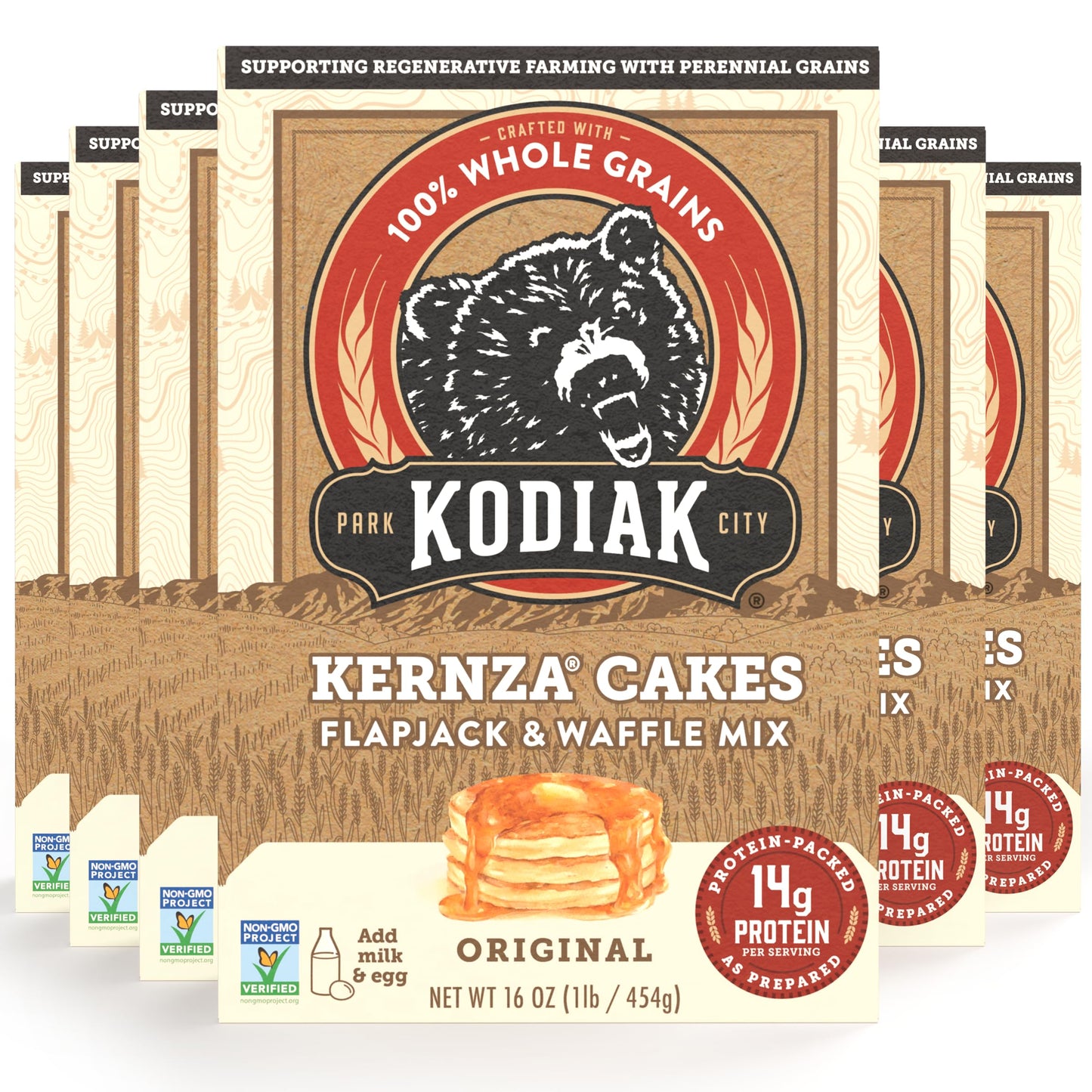 Kodiak Kernza Power Cakes, Pancake & Waffle Mix, Original, High Protein,100% Whole Grains (Pack of 6)