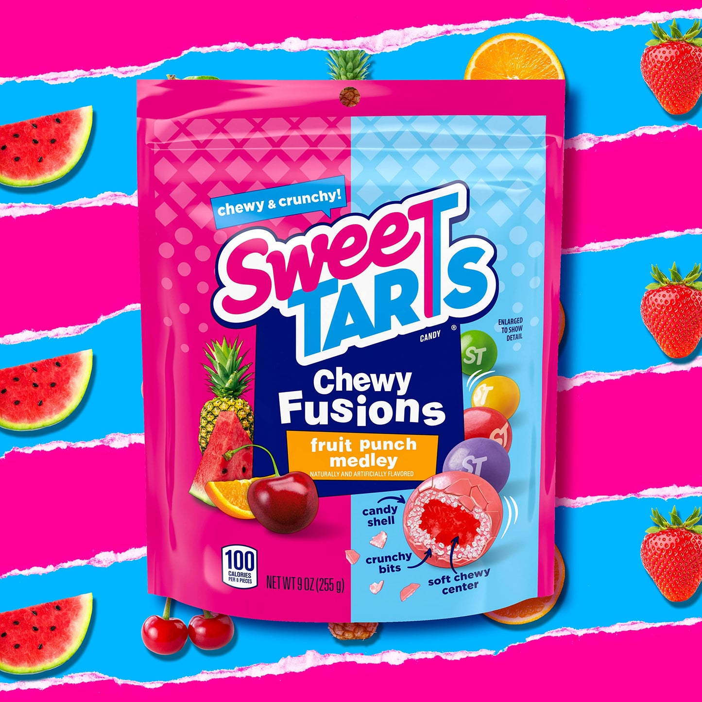SweeTARTS Chewy Fusions Candy, Fruit Punch Medley, 9 Ounce (Pack of 2)