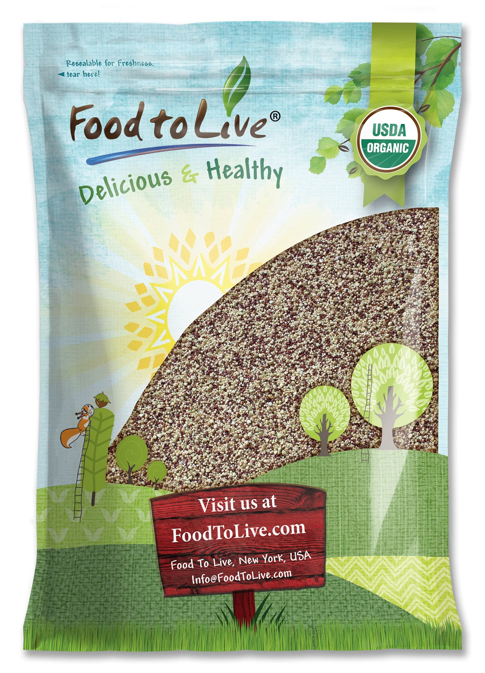 Food to Live Organic Super Grains Blend, 10 Pounds - A Mix of Millet, Buckwheat, Red and White Quinoa. Non-GMO, Non-Irradiated, 