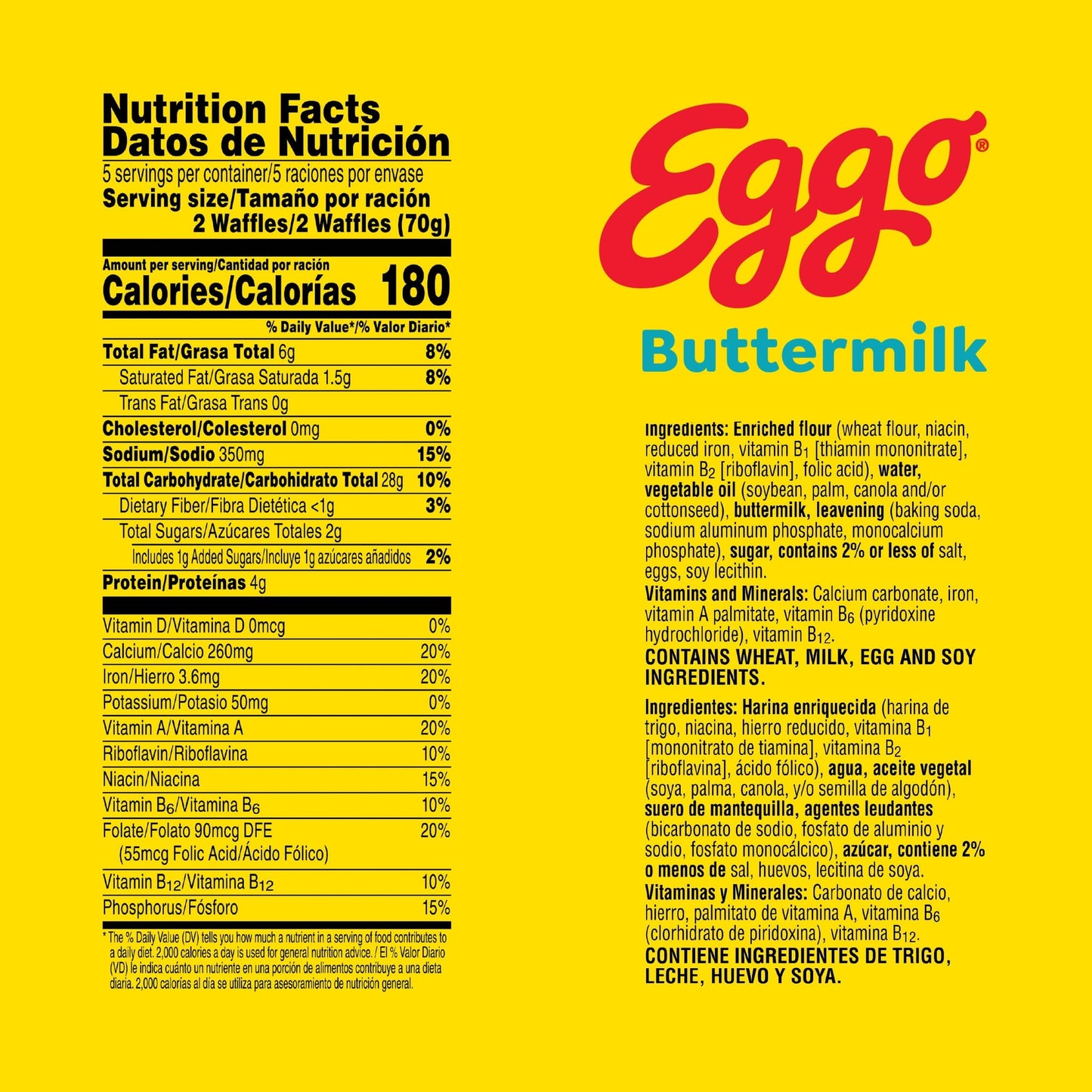 Eggo Frozen Waffles, Frozen Breakfast, Breakfast Food, Buttermilk, 12.3oz Box (10 Waffles)
