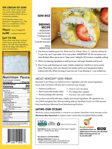 Newgem Mango Sushi Wraps, Gluten Free, Paleo, Vegan, Keto Friendly, Low Calorie Sushi Wrap Alternative, Low Carb Tortilla Wraps,