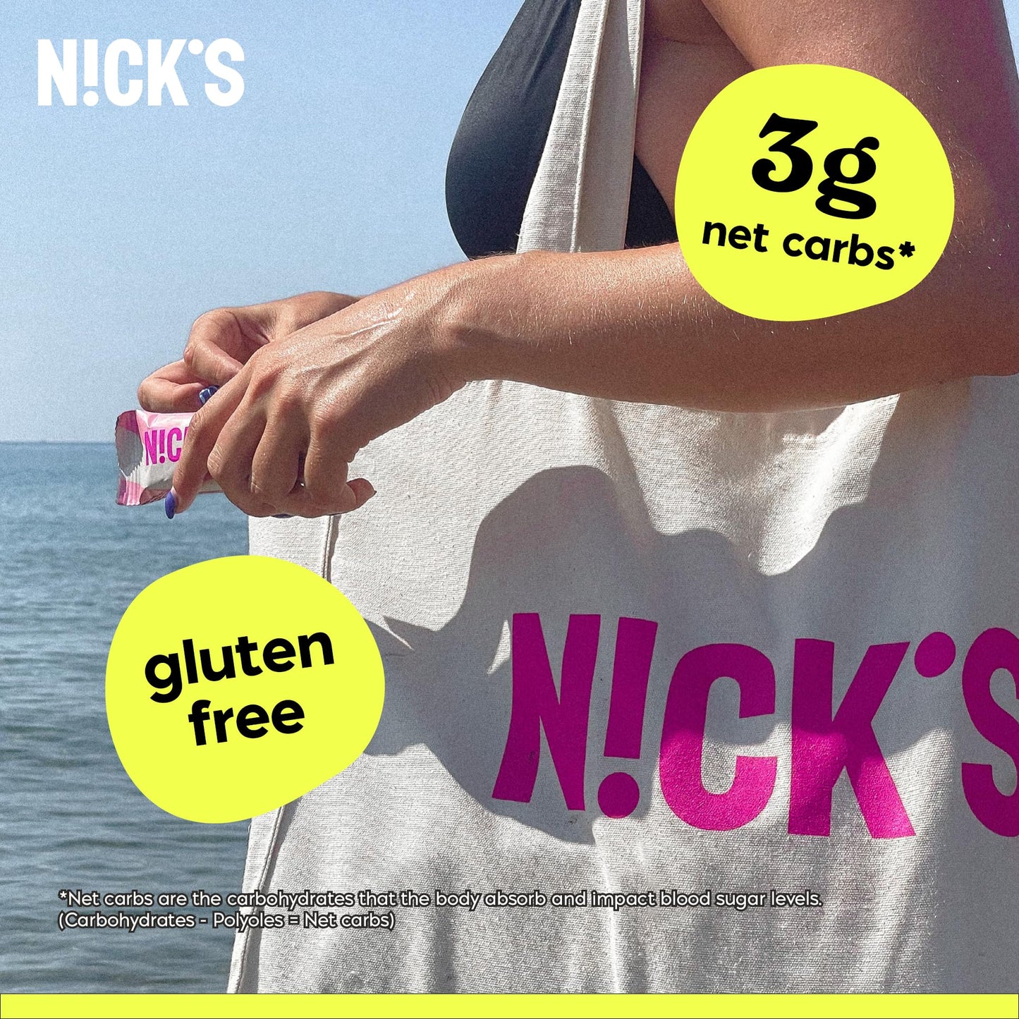 N!CKS Keto Chocolate Candy Bars, No Added Sugar, 180 Calories, 3g Net Carbs, Multipack of 15x40g