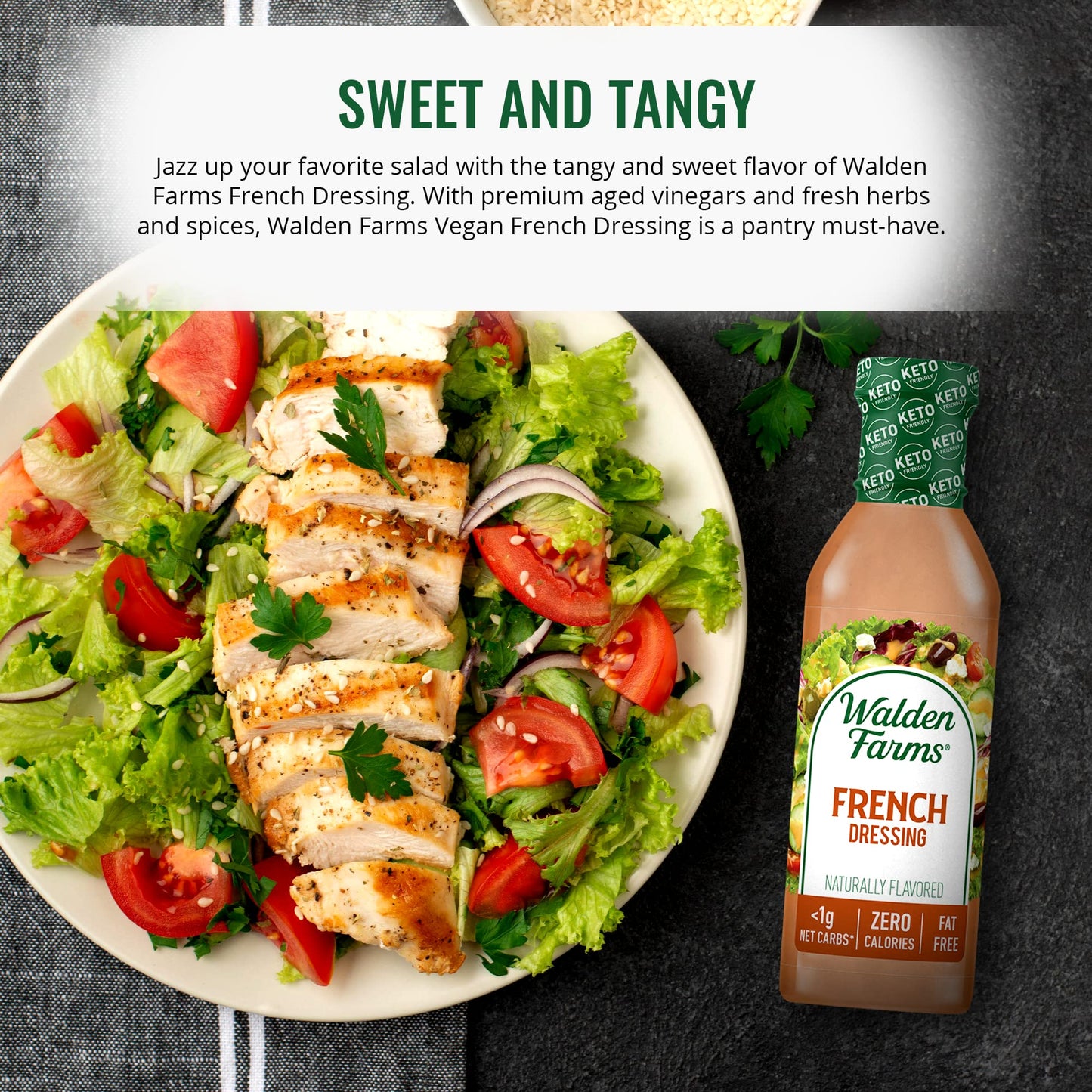 Walden Farms French Dressing 12 oz Bottle, Sweet & Tangy Flavor, Fresh and Delicious, 1g Net Carbs Condiment, Kosher Certified,
