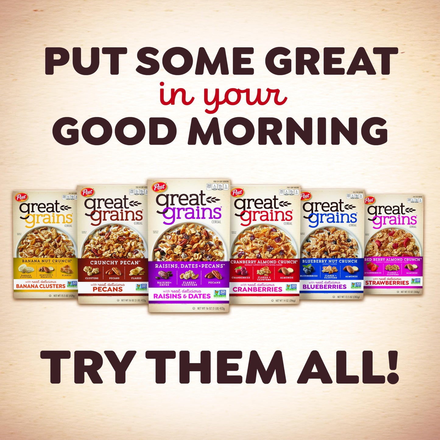Great Grains Raisins Dates & Pecans Breakfast Cereal  Crunchy Clusters with Sweet Fruit and Whole Grains  Non-GMO  25 oz Box