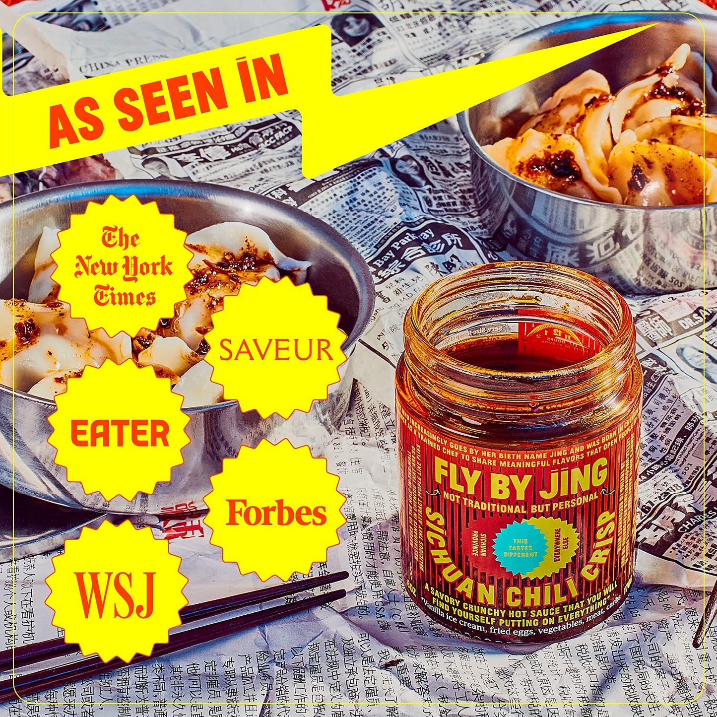 Flybyjing Variety Pack W/Sichuan Chili Crisp, Zhong Sauce & Chengdu Crunch, All Natural & Vegan, Perfect Hot Sauce Gift For Food