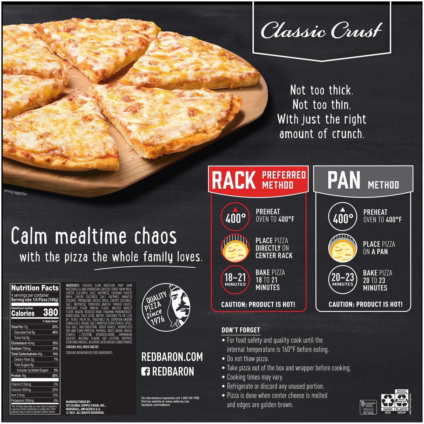 Red Baron Four Cheese Classic Crust Frozen Pizza, 21.06 Oz