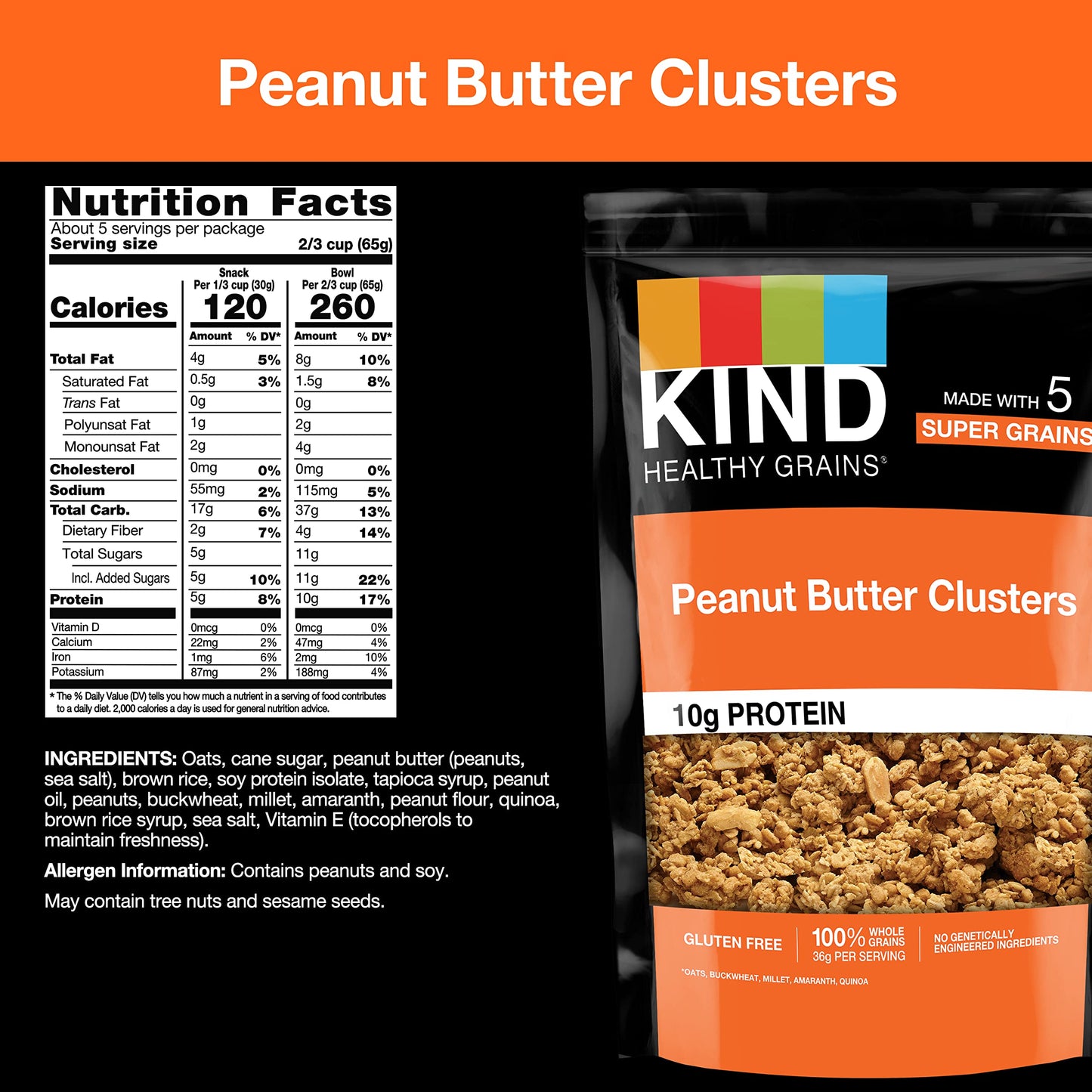 Kind Healthy Grains Granola, Healthy Snack, Peanut Butter Granola Clusters, 10G Protein, Snack Mix 11 Oz (3 Pack)