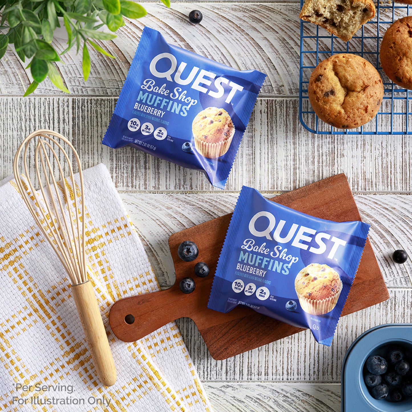 Quest Bake Shop, Blueberry Muffins, 10G Protein, 2G Net Carbs, 2G Sugar, 8 Count