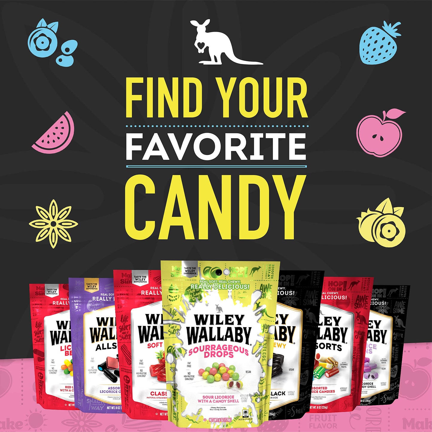Wiley Wallaby 8 Ounce Allsorts Gourmet Australian Style Soft & Chewy Assorted Licorice Candy (1 Pack)