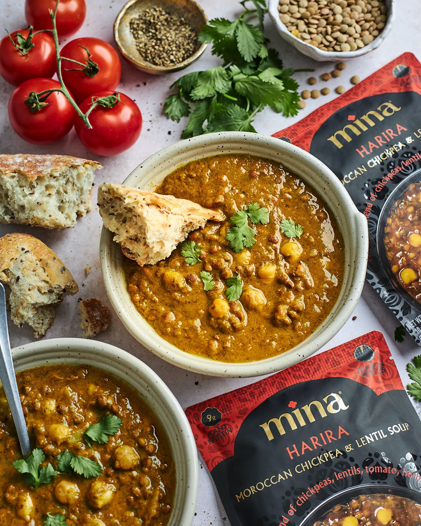 Mina Harira, Moroccan Chickpea & Lentil Soup, Ready to Eat Meals,10 oz Gluten Free Soup, High In Plant Based Protein, Microwavab