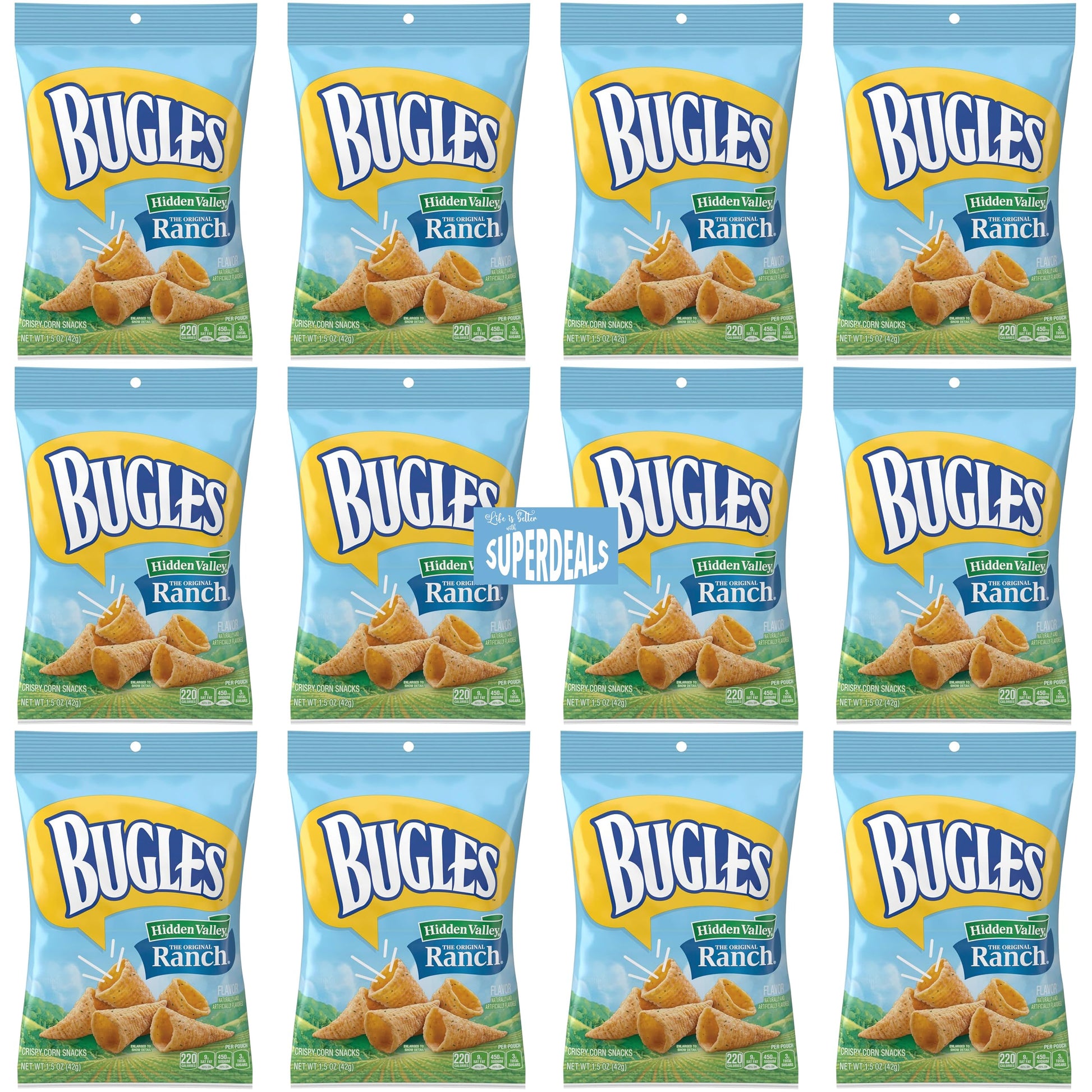 Bugles, Ranch,Crispy Corn Snack, 1.5 oz Pack of 12 bundled by SUPERDEALS with Mystery Gift