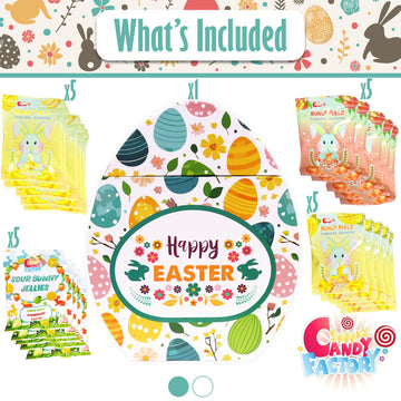 Easter Snack Egg Shape Box (48 Count) Filled With Candy, Peelable Gummies, Cookies, Treats, Great Package For Family, Friends, K