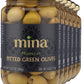 Mina Pitted Green Olives - Naturally Cured, Gluten Free, Low Carb, Vegan, Non-GMO, 12.5 oz, Pack of 6