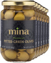 Mina Pitted Green Olives - Naturally Cured, Gluten Free, Low Carb, Vegan, Non-GMO, 12.5 oz, Pack of 6