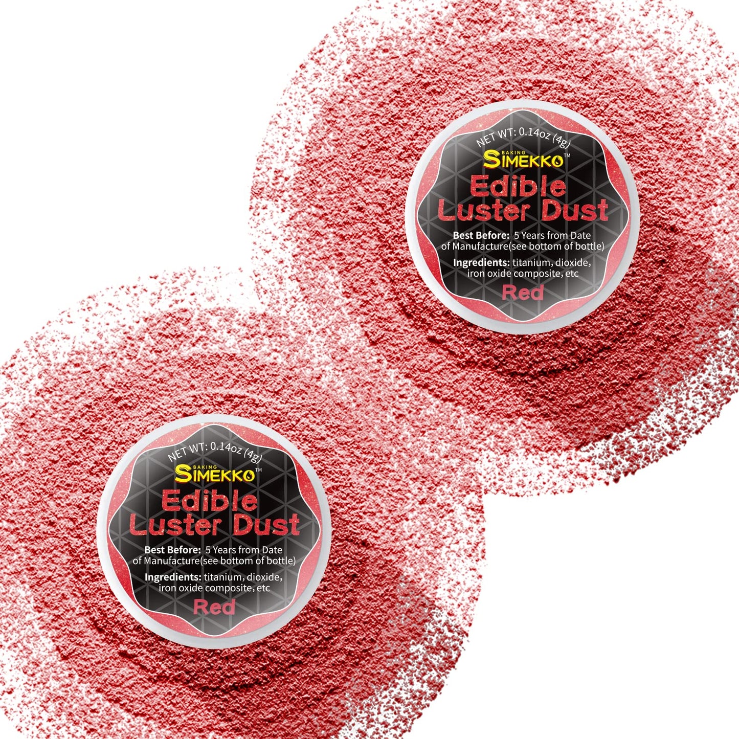 SIMEKKO Red Edible Glitter Dust for Drinks - 2 Bottles, 4g Each - Luster Dust for Cake Decoration, Cocktails, and Beverages