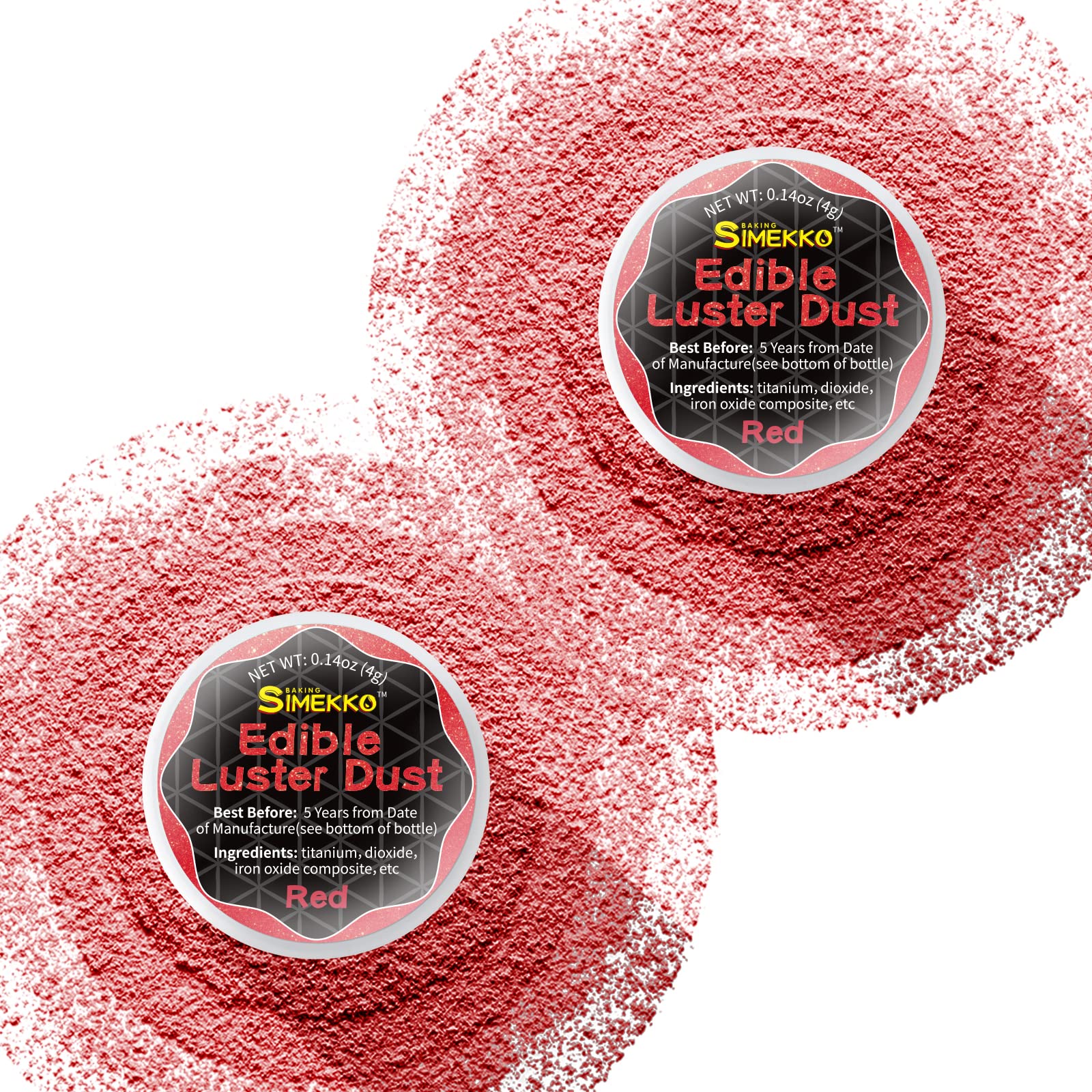 SIMEKKO Red Edible Glitter Dust for Drinks - 2 Bottles, 4g Each - Luster Dust for Cake Decoration, Cocktails, and Beverages