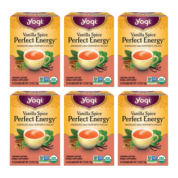 Yogi Tea Vanilla Spice Perfect Energy Tea - 16 Tea Bags Per Pack (6 Packs) - Organic Vanilla Energy Tea - Focus Tea - Includes G
