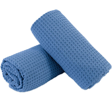 Polyte Microfiber Oversize Quick Dry Lint Free Bath Towel, 60 X 30 In, Set Of 2 (Blue, Waffle Weave)