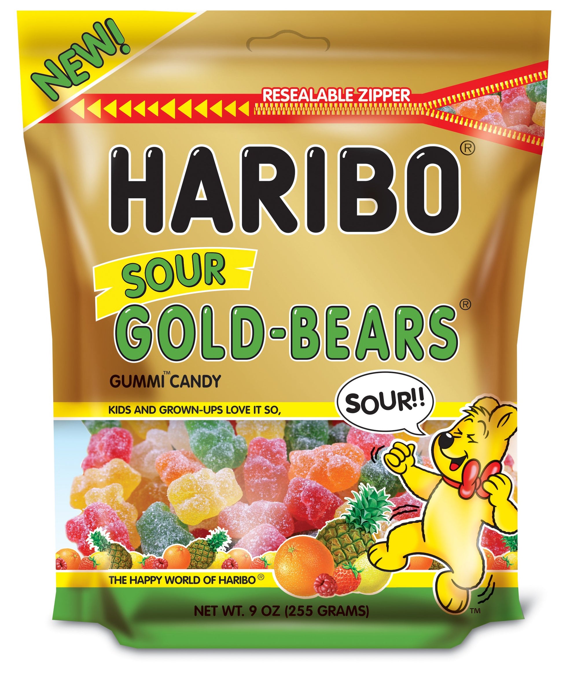 Haribo New Sour Gold-Bears Gummi Candy In A Resealable Pouch (9 Ounces)