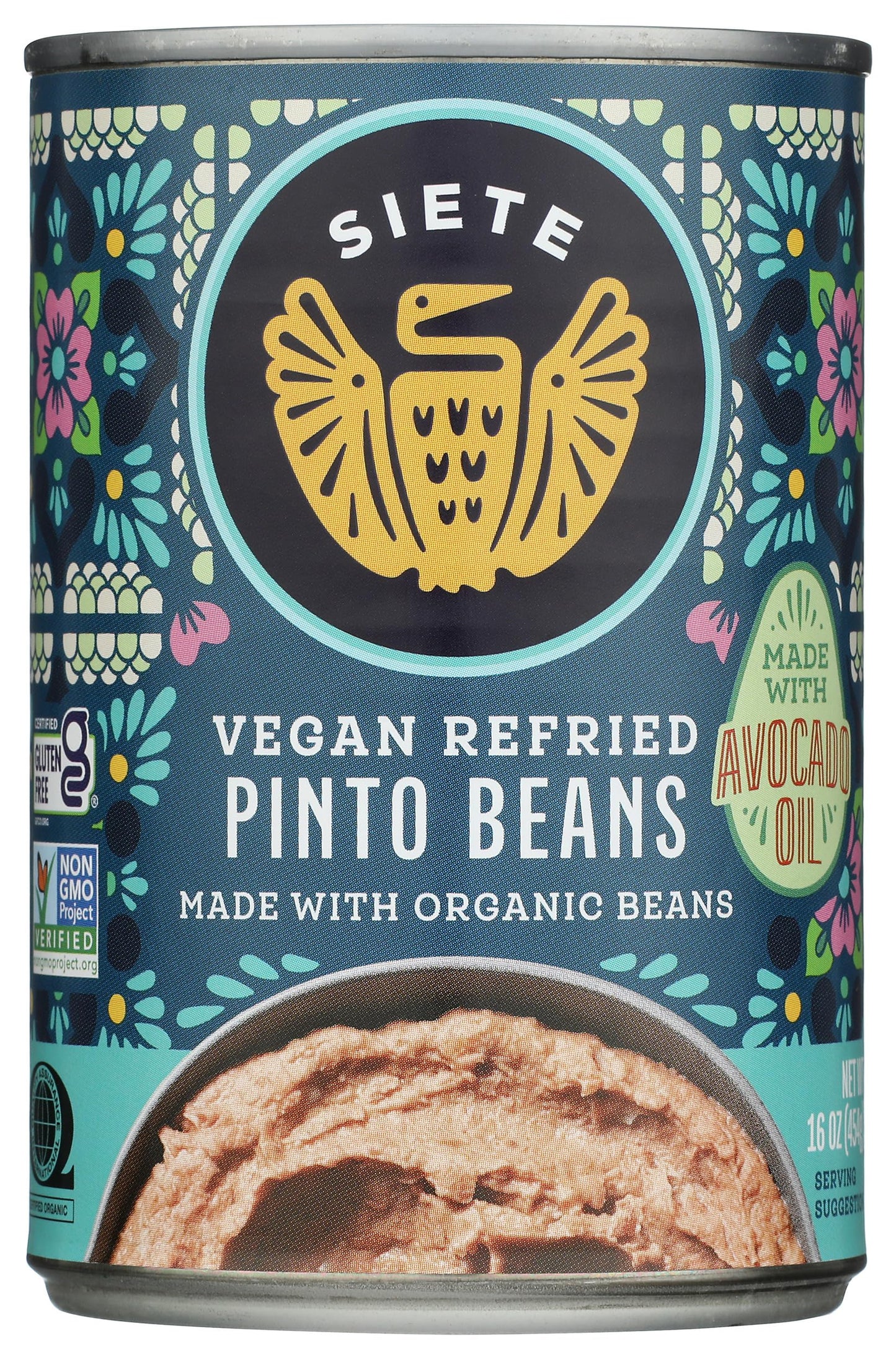 Siete Vegan Refried Pinto Beans | Grain Free | Dairy Free | Gluten Free | Soy Free | Non Gmo | 16Oz Can