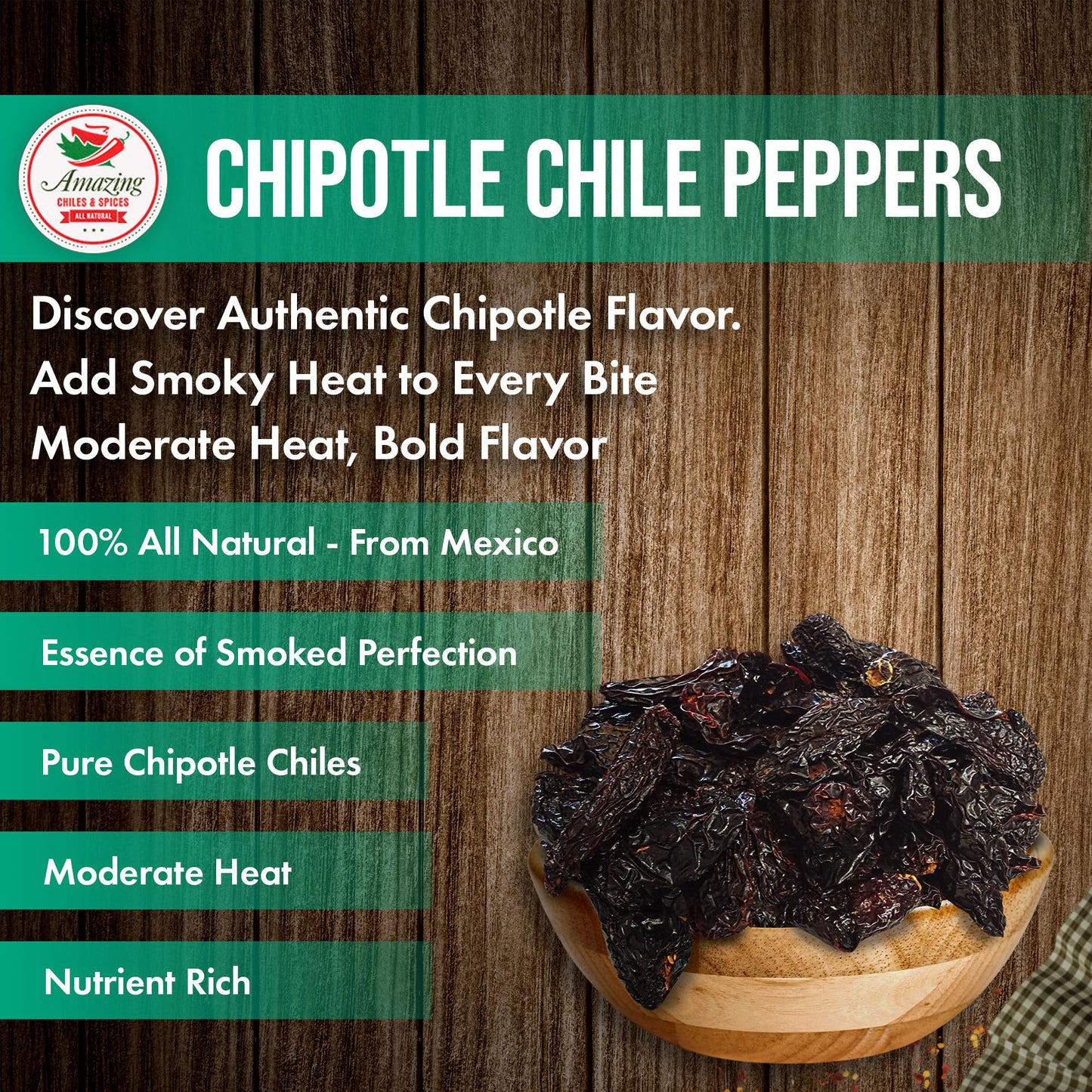 Amazing Chiles & Spices Dried Chipotle Morita Chile Peppers - Smokey Flavor, Medium to High Heat, 4 oz Resealable Bag