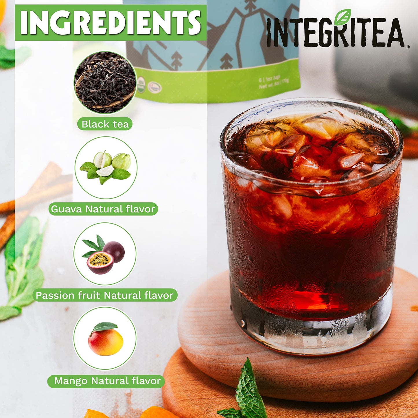Integritea Integritea Bluegrass Breeze Hot Or Cold Brew Organic Black Tea Bags Infused With Guava Passion Fruit Mango Tea - 6-Ba