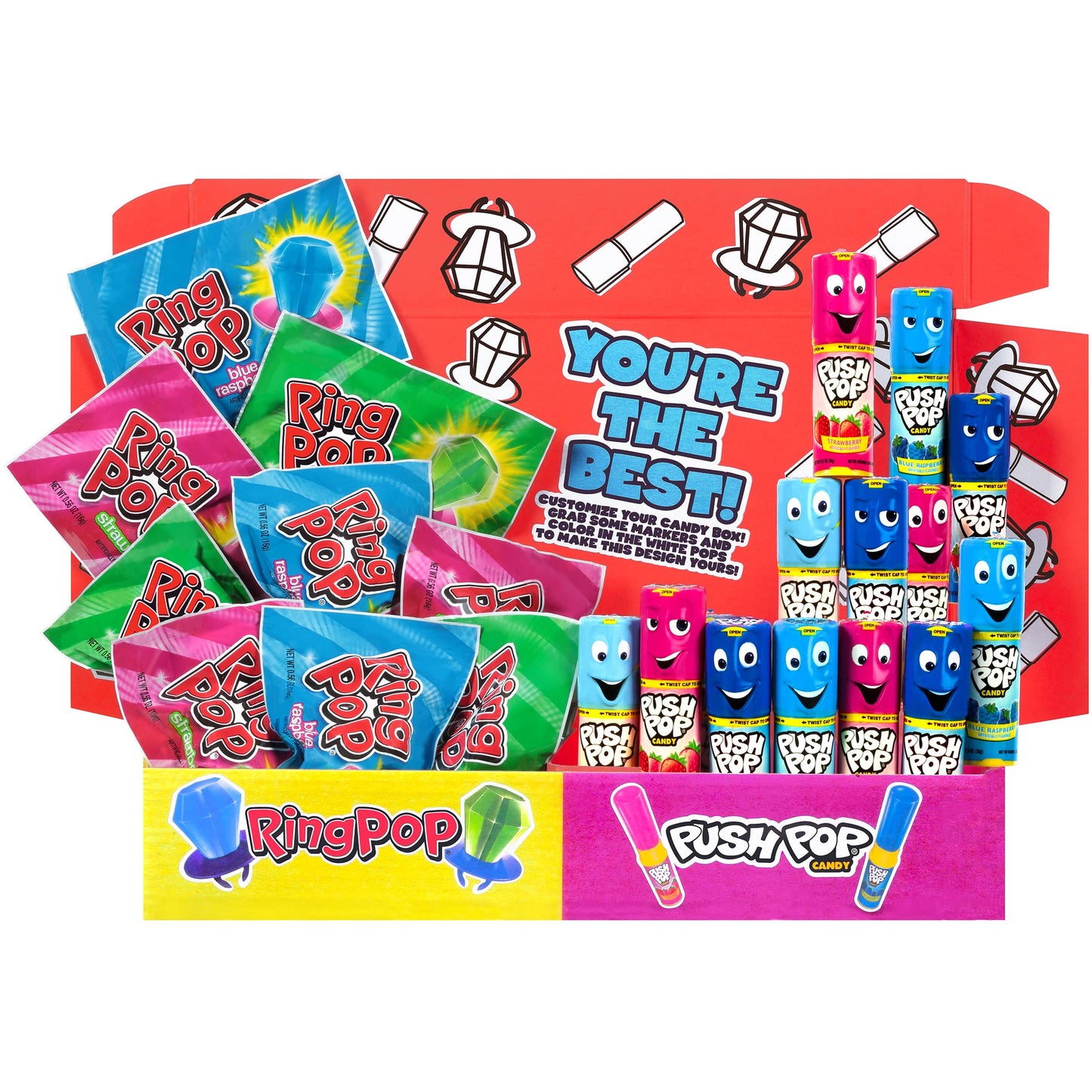 Bazooka Candy Brands Variety Candy Box - 30 Count Lollipops W/ Assorted Flavors From Ring Pop & Push Pop- Fun Candy For Birthdays, Party Favors, And Celebrations