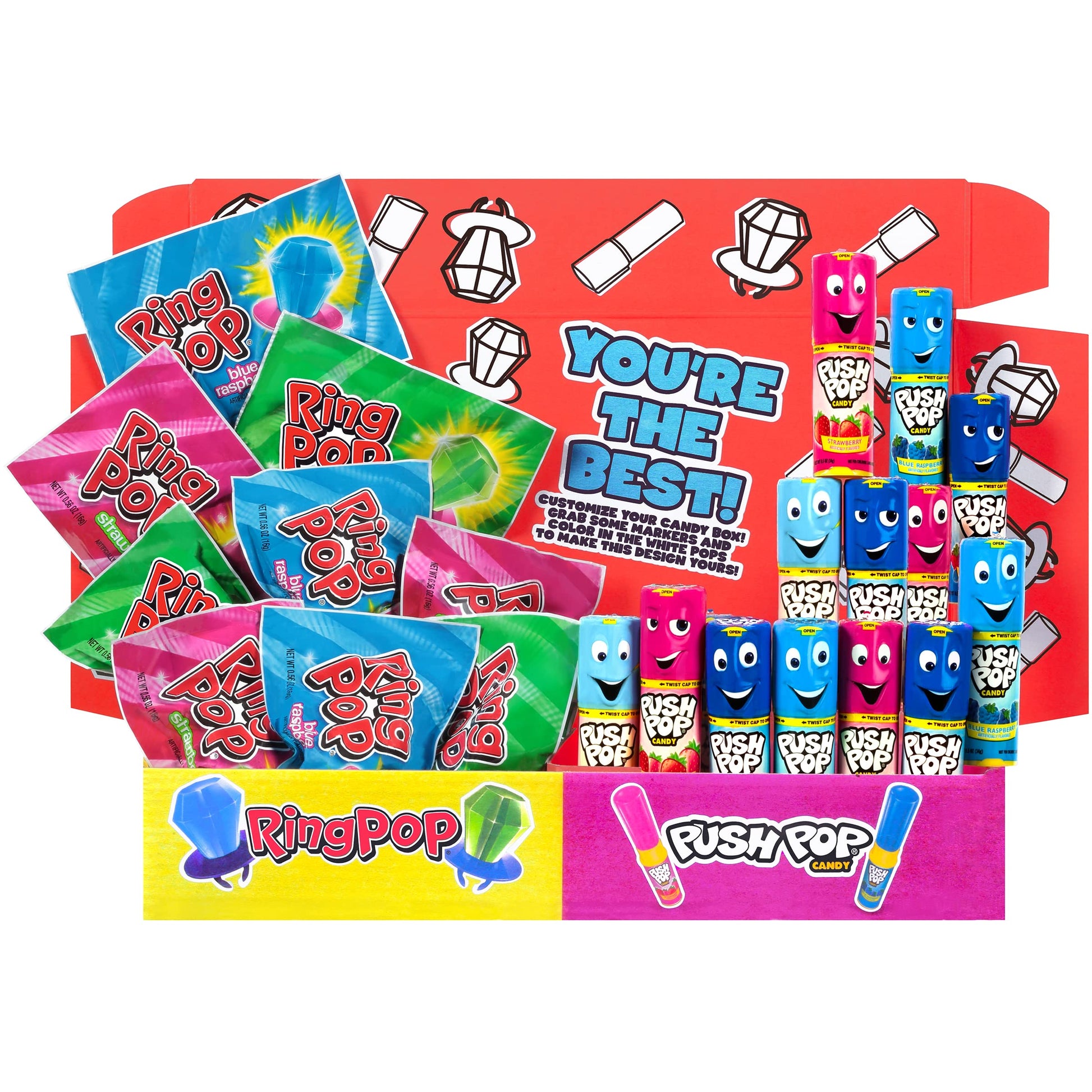 Bazooka Candy Brands Variety Candy Box - 30 Count Lollipops W/ Assorted Flavors From Ring Pop & Push Pop- Fun Candy For Birthdays, Party Favors, And Celebrations