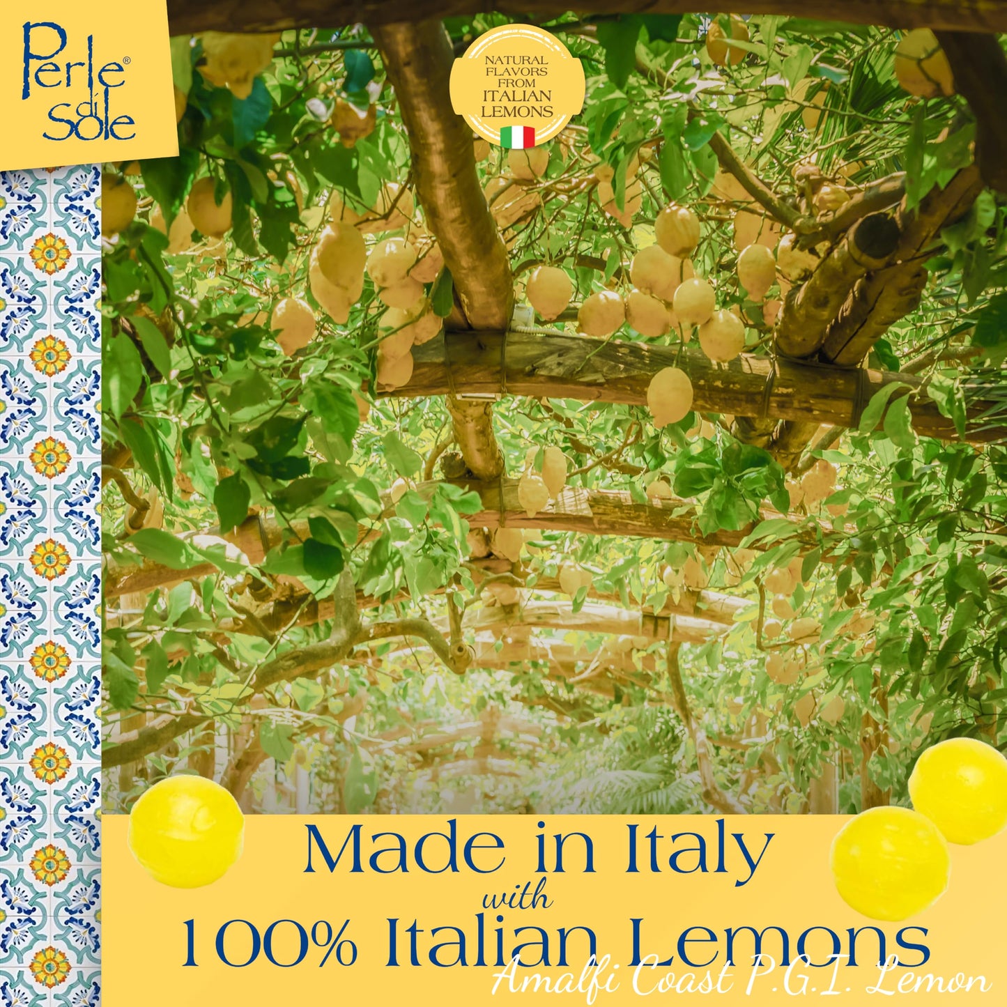 Perle Di Sole Italian Lemon Candy Drops - Lemon Hard Candy Individually Wrapped - Fizzy And Tart Lemon Candies (17.63 Oz | 500 G