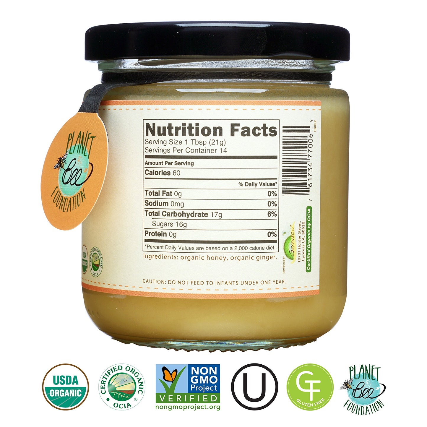 Greenbow Organic Honey With Ginger - 100% Usda Certified Organic, Non-Gmo, Gluten Free Organic Ginger Honey - Whole Food Organic