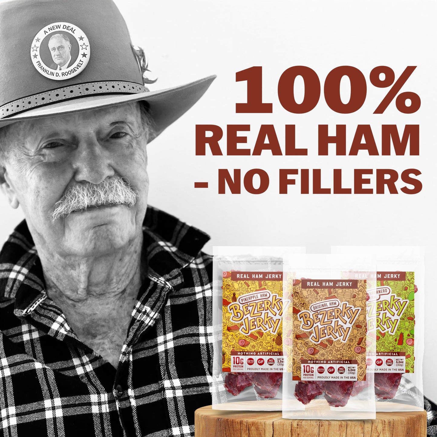 Old Fashioned Real Ham Jerky | Keto Gift Box | Dry Texture | No Nitrates | Pork Jerky | Small Batch Handcrafted | High Protein S