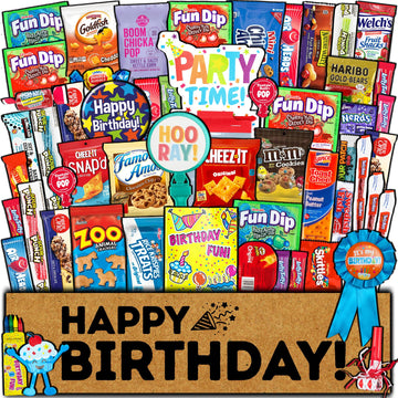 Birthday Care Package (50 Count) Snacks Food Cookies Bar Chips Party Variety Gift Box Pack Assortment Basket Bundle Mix Treat Co